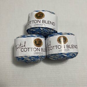 Lion Brand Yarn Twisted Cotton Blend in Blue & White lot of 3